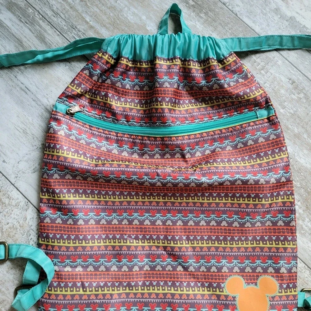 Disney Parks Animal Kingdom Safari‎ Print w/ Mickey Drawstring Backpack Boho Bag